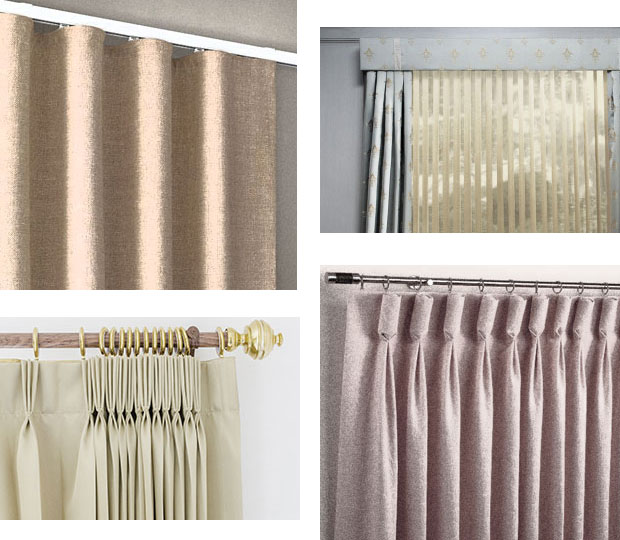 four types of pleated drapes