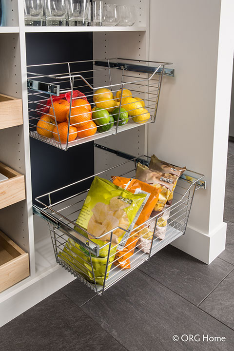 kitchen pantry with pull-out baskets