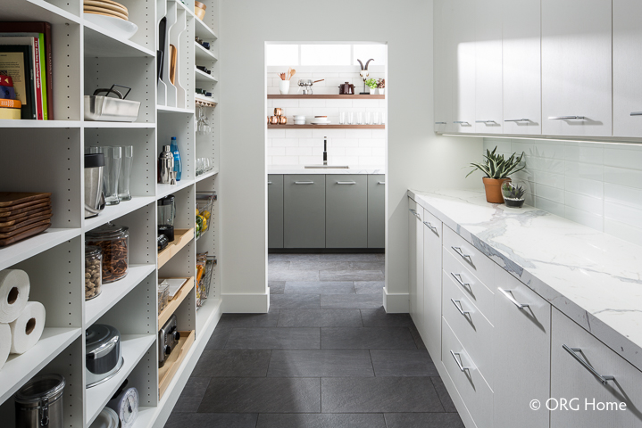 galley style organized pantry